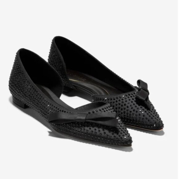 Cole Haan Shoes - Cole Haan Noella Bow Skimmer Flats Black Crystal Pointed Toe Women US SZ 8